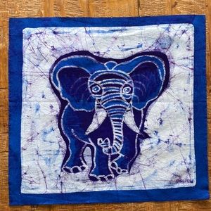 African Batik Elephant Hand Dyed Fabric Panel by Artist Theodore Asshola